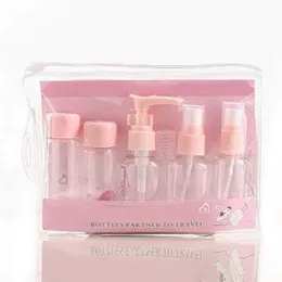 7pc Travel empty bottles for cosmetics and beauty products.