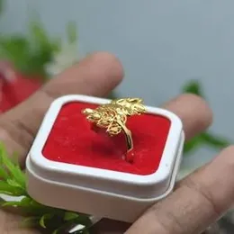 Gold Plated Beautiful Leaf Ring Design With White Stone For Women.
