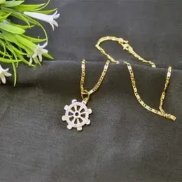 Gold Plated S Cut Link Chain & Darmachakkara with White Crystal Stone 18 - 24 Inch Stylish Design Guaranteed Necklace.