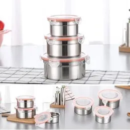 Stainless Steel Round Food Storage Containers with Orange Lids - 3pcs Set Stainless Steel Leakproof Thermal Lunch Boxes with Silicone Ring Food Contai