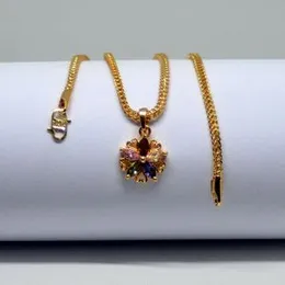 Gold-Plated Multi-Gemstone Floral Pendant with Gold Chain