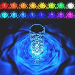Crystal Table Lamp Rose Lamp, 16 Colors Changing, RGB Touch Lamp with Remote Control, USB-C Rechargeable, Romantic Rose Diamond Table Lamps for Living