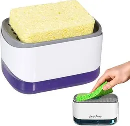 Soap pump dispenser 2 in 1 manual press liquid dish washe soap sponch box