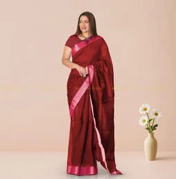 BLOOD RED WITH PINK BOARDER ORGANZA COTTON