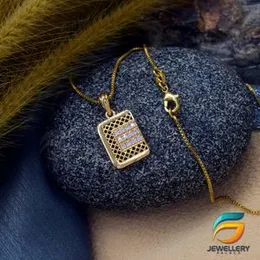 Gold Plated Guaranteed 18/24 inch 01mm Box Chain with Box Pendant With White Stone Necklace for Ladies.