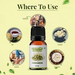 Masala Drops Aromatic Cardamom (Elaichi) - 10 ML | Pure & Natural | For Cooking, Baking, Milk Tea, Green Tea, Black Tea, Lemon Tea, Black Coffee,