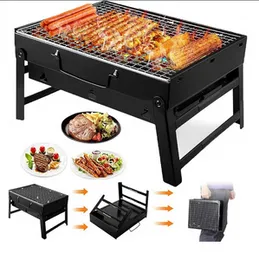Mini BBQ Grill Portable Small Folding Stainless Steel Grill for Camping Picnic Barbecue Party Family Vacation Black