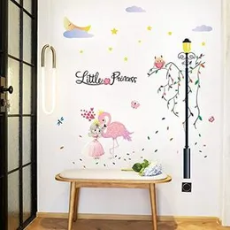 Pumkins Little Princess Hugging Flamingo Wall Stickers for Kids Room Bedroom Living Room Door Study Boho Nursery Wall Decoration Wall Sticker Baby Boy