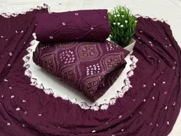 Satin Cotton Heavy embroidery with hand Bandhani