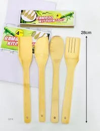 4 Pc Bamboo Cooking Utensil Spoon Spatula Wooden Set Kitchen Mix Non-Stick Tools