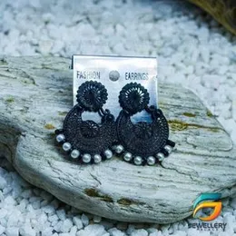 Black Colour Earring Stylish Fashion Black Round Metal Dengal With White Pearl Drop Earring  for Women.