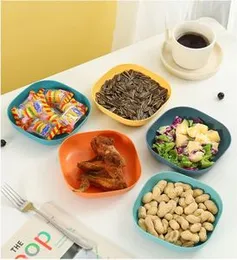 Square Plastic Dinner Plate Set (Set of 10 Pcs) Colorful Snacks/Breakfast Plate with Stand