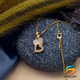 Gold Plated Guaranteed 18/24 inch 01mm Box Chain with Double Heart Pendant With White Stone Necklace for Ladies-45cm