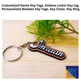 Customized Name Key Tags Emboss Letter Key Tag Personalized Wooden Key Tags Key Chain Key Ring