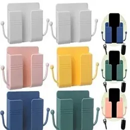 4pcs Phone Holder with Hook Wall Mount Sticky on Wall Stand Mount Mobile Phone Charger Socket Pocket, Storage Box Cell Phone Remote Control Holder, Da