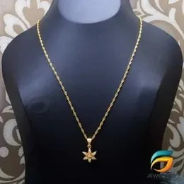Gold Plated Guaranteed 18/24 inch 02MM Karali Chain with New Star Flower Pendant Necklace for Ladies.