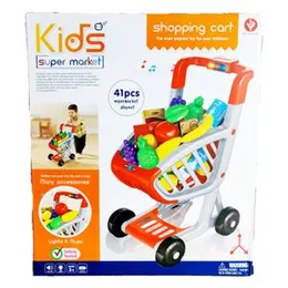 41 Pcs Kids Simulation Supermarket Shopping Cart Trolley with Fruits, Grocery with Light & Music