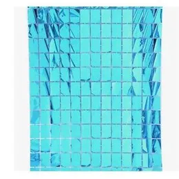 Square Box Shaped Light Blue Foil Fringe Curtain Birthday Decoration