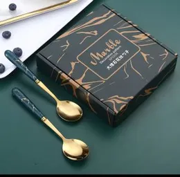 6pcs Elegant light weight Stainless Steel , Set with Marble Handle Fine Dining Spoon Set