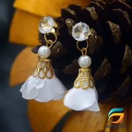 Cotton Drop Earrings for Women Bohemian Style Tassel Earrings With White Stone.