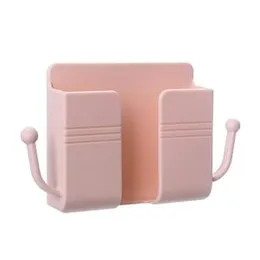 Wall Mount Phone Holder with Hook Damage-Free Adhesive Storage Box Stand for Charging & Remote Control.