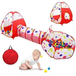 Kids 3 in 1 Crawling Tunnel and Ball Pit with Outdoor Hoop Basketball Tent with Zipper Storage Bag (0671)