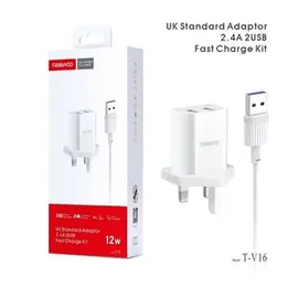 Adaptor With Two USB Ports & C - Type USB Cable For Fast Charging And Data Transfer 2.4A  & 12W
