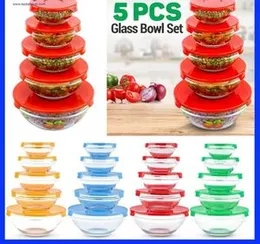 5 pcs glass bowl set with lid