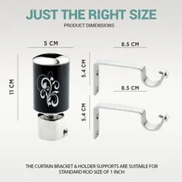 GLOXY ENTERPRISE Stainless Steel Curtain Brackets Parda Holders with Support Fittings 1 Inch Rod Pocket Finials Designer Door and Window (Black 3 Pair