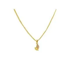 Gold Plated 2mm Bismarck Chain With leaf Pendant With White Stone For Women.