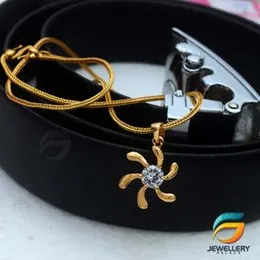 Gold Plated Chain With Pendant 18/24 inch 02MM Fox Chain with Flower Stone Pendant Necklace for Ladies & Girl.