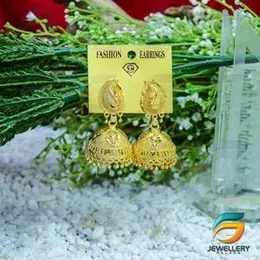 Gold Plated Jimikki Earrings Delicate Traditional Jhumka Earrings Metal Dangle With Gold Drop for Women.