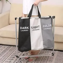 Laundry Basket 3 Sections Laundry Basket Laundry Hamper Clothe Sorter Bin Foldable Waterproof Organizer Bag with Aluminum Frame (137L)