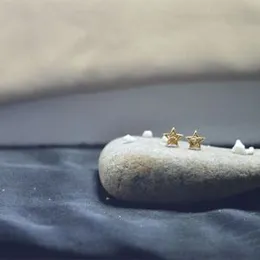 Gold Plated Small Star Earring With White Stone for Women and Girls Screw Back