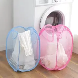 1pcs Folding Laundry Storage Basket Household Dirty Clothes Bag Light Nylon Mesh Laundry Basket Sundries Organization