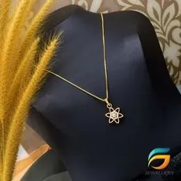 Gold Plated Guaranteed 18/24 inch 01mm Box Chain with Flower Pendant With Stone Necklace for Ladies.