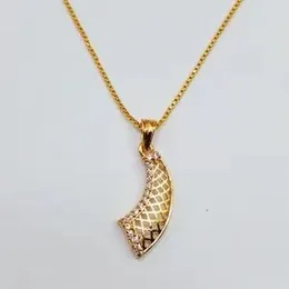 Gold Plated 1mm Box Chain With Billhook Pendant With White Stone For Women.