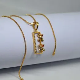 Gold Plated Chain With Rectangle Shape White, Red,Green, Purple Stone Design Pendant For Women