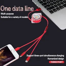 3 In 1 Retractable Micro USB Charge Cable Multi USB Charger Cable USB Type-c Universal