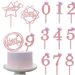 Rose Gold Crown Number Cake Topper - 0 to 9 Numbers - Birthday Cake Topper