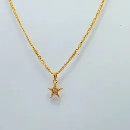 Gold Plated 2mm Bismarck Chain With Medium Star White Stone Pendent For Women.