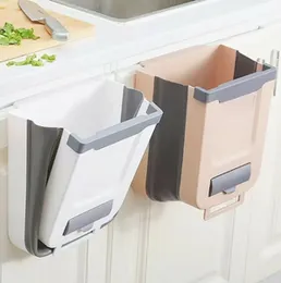 Portable Folding Waste Bin Kitchen Cabinet Door Hanging Trash Bin Foldable Dustbin Garbage Organizer Wall Mount Holder