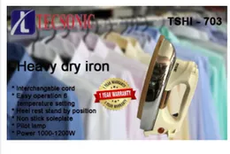 TECSONIC TSHI703 Heavy Dry Iron – 1200W Non-Stick Soleplate with 6 Temperature Settings