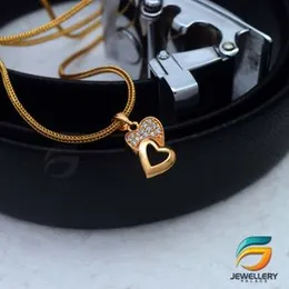 Gold Plated Chain With Pendant 18/24 inch 02MM Fox Chain with Double Heart Pendant Necklace for Ladies & Girl-45cm