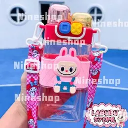 570ML Botol Air Labubu Water Bottle Kids Straw Bpa Free Botol Transparent Kawaii Travel School Cup Water Bottle
