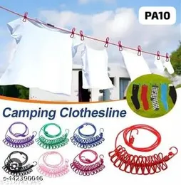 Portable Multi Functional Drying Rope with 12 Clips and 2 Hooks Durable Portable Outdoor Travel Clothesline Rope Clothes Hanging Hook (Multicolor) Por