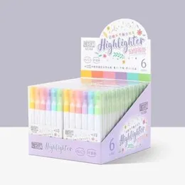 6 Color Highlighter Pen Set - Soft Brush Pastel Color Fluorescent Markers Pack for Art Maker Cute Stationery Student's Note Highlighting, Graffiti Dra