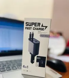 Retractable Car Charger Compatible with Galaxy Pixel, 4 in 1 Fast Charging Car Charger 60W, Double Type C Retractable Cable and 2 USB Ports