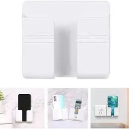 Phone Holder with Hook Wall Mount Sticky on Wall Stand Mount Mobile Phone Charger Socket Pocket, Storage Box Cell Phone Remote Control Holder And Dama