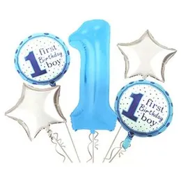 5 Pcs Foil Balloons First 1 Birthday Boy Blue Party Decorations